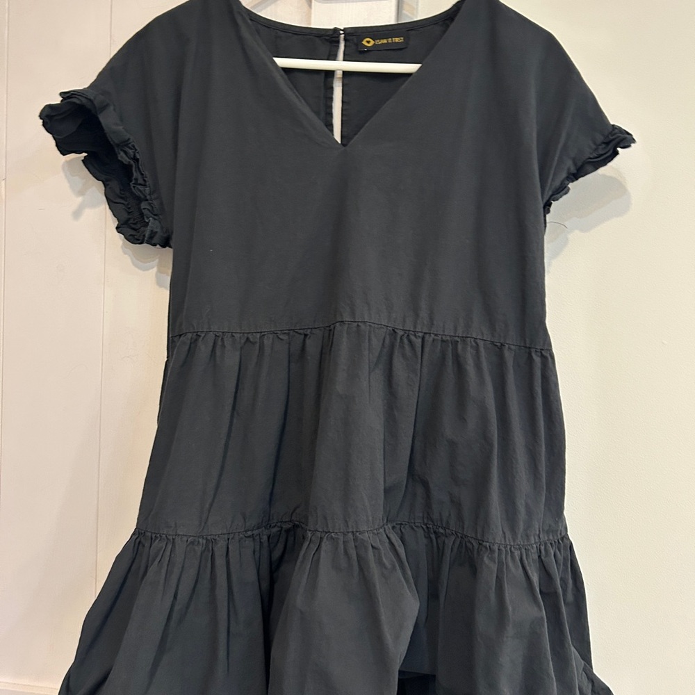 Black Ruffled Tiered Sundress with Flutter Sleeves